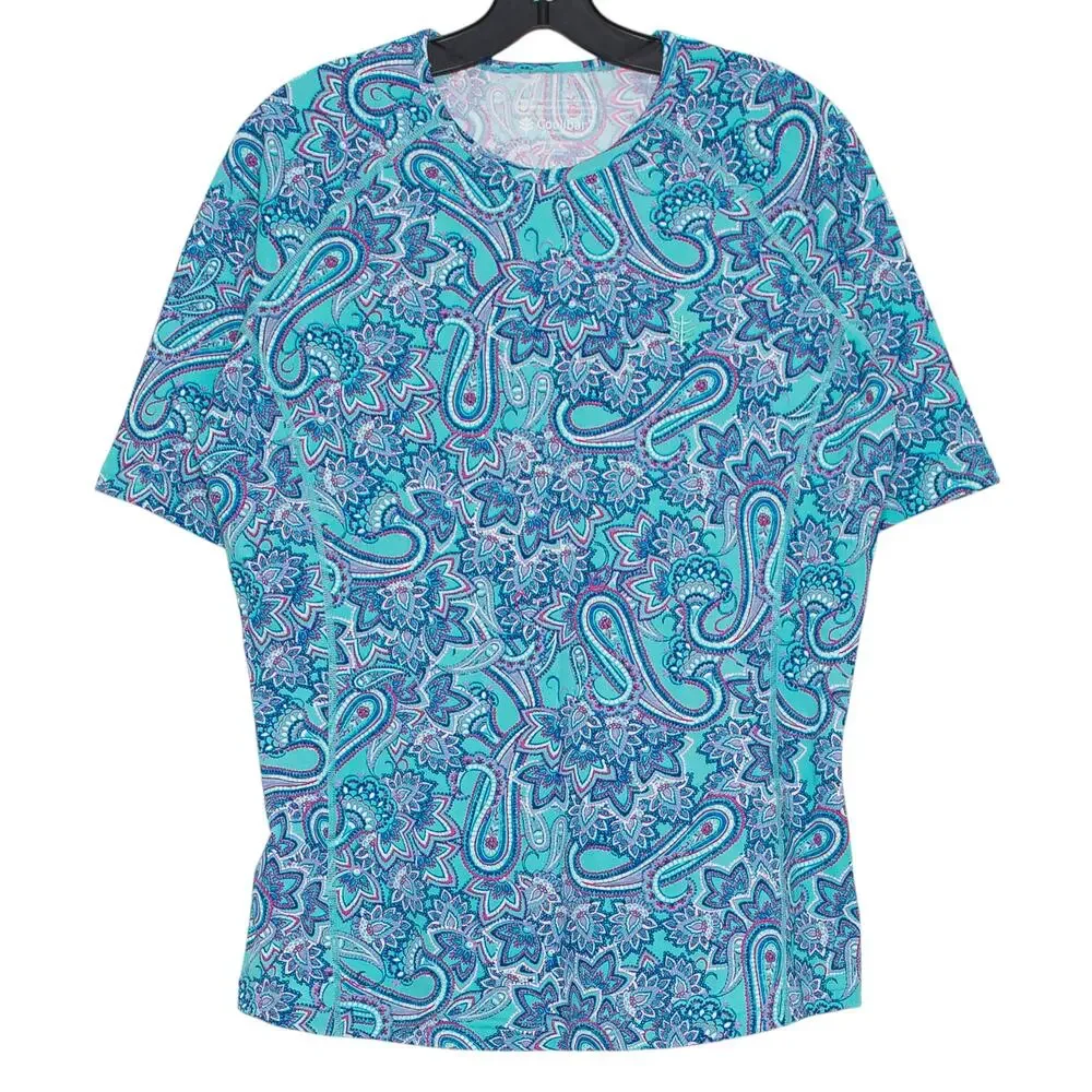 Coolibar Swim Top Y2K Boho Coastal Grandma Beachy UPF 50+ Paisley Blue Large